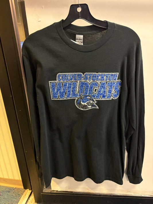 Long-Sleeve Black T-Shirt with Distressed Logo